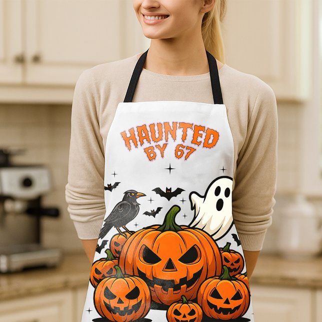 Haunted by 67 Funny Ghost And Pumpkin Halloween Apron (Creator Uploaded)