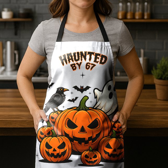 Haunted by 67 Funny Ghost And Pumpkin Halloween Apron (Creator Uploaded)