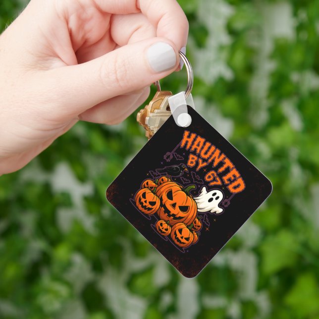Haunted by 67 Funny Ghost And Pumpkin Halloween Key Ring (Hand)