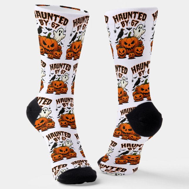 Haunted by 67 Funny Ghost And Pumpkin Halloween Socks (Angled)