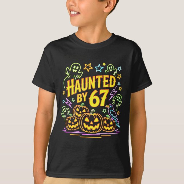 Haunted By 67 Funny Ghost And Pumpkin Halloween  T-Shirt (Front)