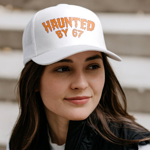 Haunted by 67 Funny Ghost And Pumpkin Halloween Trucker Hat