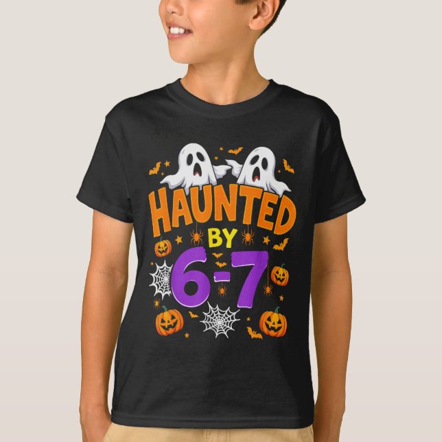 Haunted By 67 Funny Six Seven Meme Pumpkin Ghost H T-Shirt (Front)