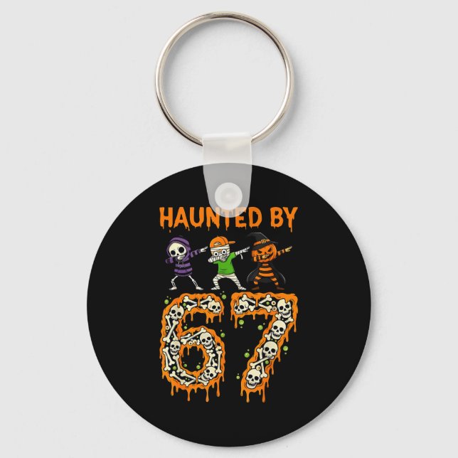 Haunted By 6-7 Halloween Skeleton Dabbing Meme Men Key Ring (Front)