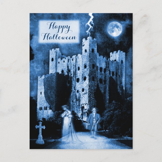 Haunted Castle Gothic Happy Halloween Postcard (Front)