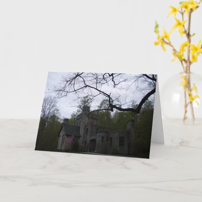 HAUNTED CASTLE HALLOWEEN CARD (Yellow Flower)
