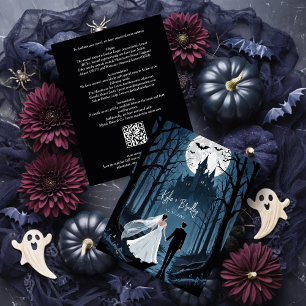 Haunted Castle Halloween Wedding Couple Enclosure Card