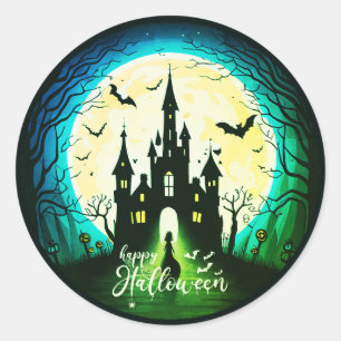 Haunted Castle Happy Halloween Creepy Classic Round Sticker