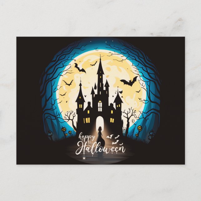 Haunted Castle Happy Halloween Creepy Holiday Postcard (Front)