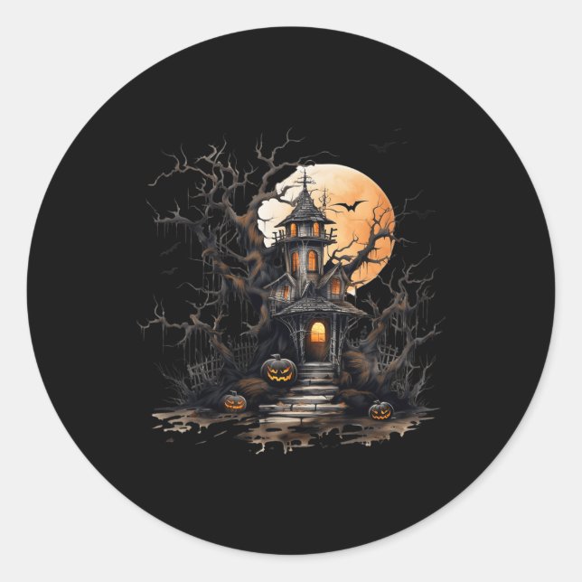 haunted castle pumpkin halloween nightmare  classic round sticker (Front)