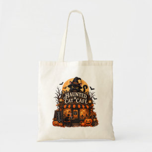 Haunted Cat Cafe Black Cat Halloween Spooky Vintag Tote Bag