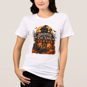 Haunted Cat Cafe Black Cat Halloween Spooky Vintag Tri-Blend Shirt