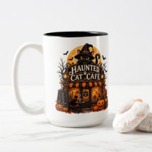 Haunted Cat Cafe Black Cat Halloween Vintage Spook