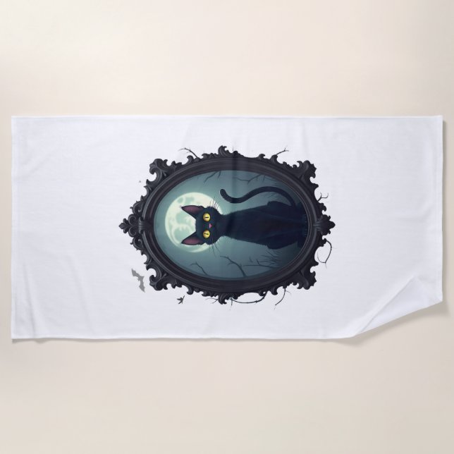 Haunted Cat Mirror Beach Towel (Front)