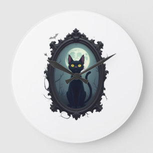 Haunted Cat Mirror Large Clock
