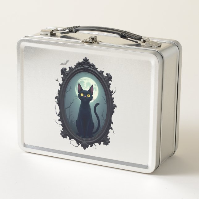 Haunted Cat Mirror Metal Lunch Box (Front)