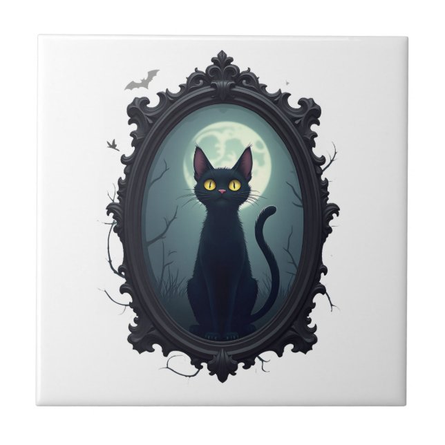Haunted Cat Mirror Tile (Front)