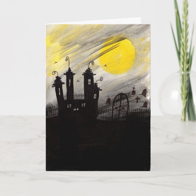 Haunted Cemetary Watercolor Halloween Card (Front)