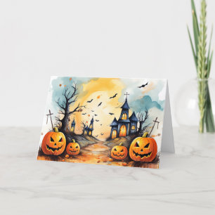Haunted Church Jack O’Lanterns Ghost Halloween Holiday Card