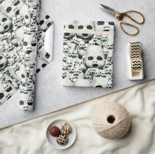 Haunted doll head art wrapping paper