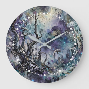 Haunted Forest Mystical Surreal Trees Mushrooms Large Clock