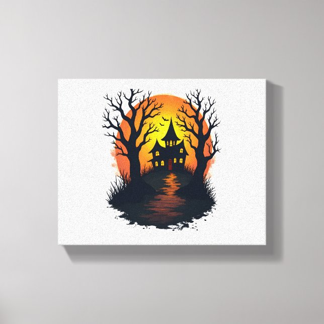 Haunted Forest – Spooky Halloween Nature Tee Canvas Print (Front)