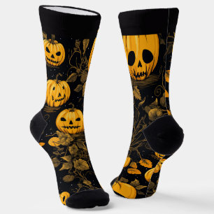 Haunted Forest with Halloween Jack-o'-lantern Socks
