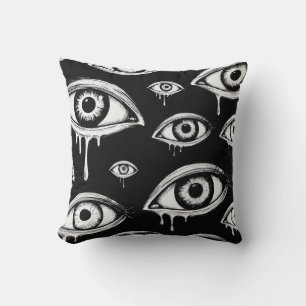 Haunted Gaze: Surreal Eyes in the Dark Cushion