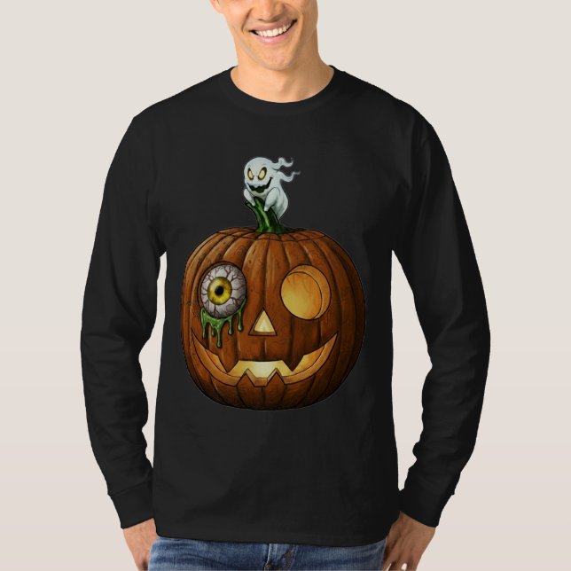 Haunted Ghost & Dripping Eyeball Jack-O-Lantern T-Shirt (Front)