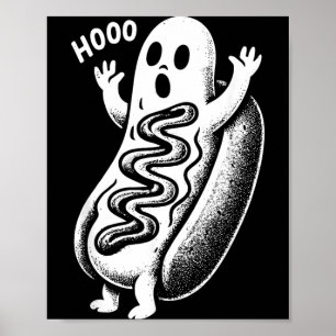 Haunted Ghost Hotdog Halloween Funny Foodie Poster