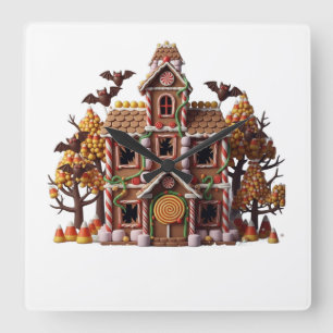 Haunted Gingerbread House Square Wall Clock