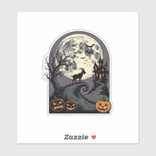 Haunted Goat Moon Vintage Halloween Silhouette Art