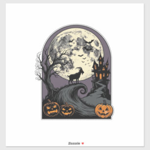Haunted Goat Moon Vintage Halloween Silhouette Art