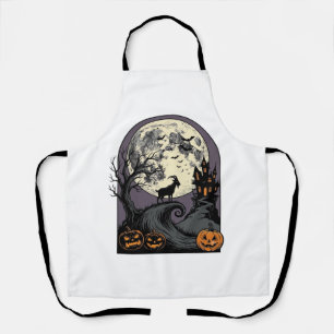 Haunted Goat Moon Vintage Halloween Silhouette Art Apron