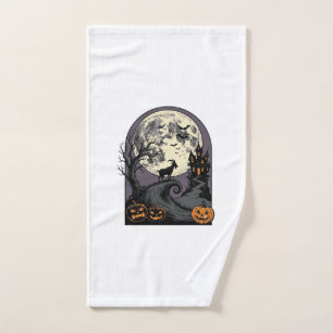 Haunted Goat Moon Vintage Halloween Silhouette Art Hand Towel
