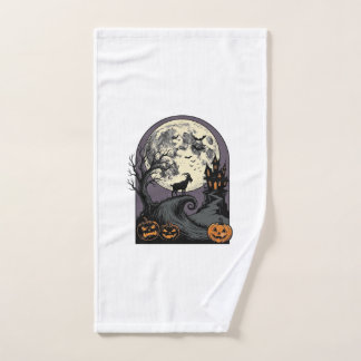 Haunted Goat Moon Vintage Halloween Silhouette Art Hand Towel