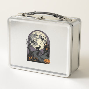 Haunted Goat Moon Vintage Halloween Silhouette Art Metal Lunch Box