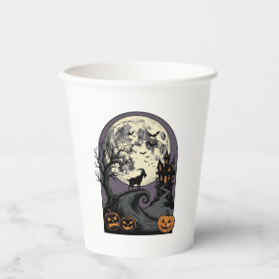 Haunted Goat Moon Vintage Halloween Silhouette Art Paper Cups