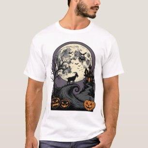 Haunted Goat Moon Vintage Halloween Silhouette Art T-Shirt