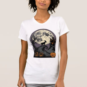 Haunted Goat Moon Vintage Halloween Silhouette Art T-Shirt