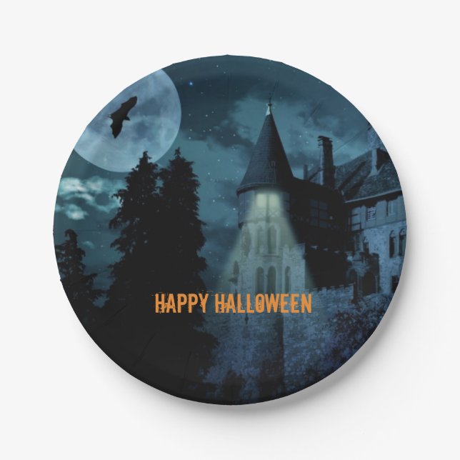 Haunted Goth Mansion Halloween  Paper Plate (Front)