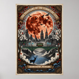Haunted Grand Rapids, MI Vintage Horror Travel Poster