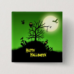 Haunted Grave Yard Halloween Decorative 15 Cm Square Badge