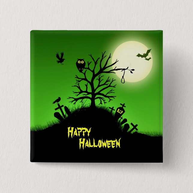Haunted Grave Yard Halloween Decorative 15 Cm Square Badge (Front)