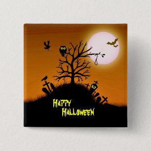 Haunted Grave Yard Halloween Decorative 15 Cm Square Badge