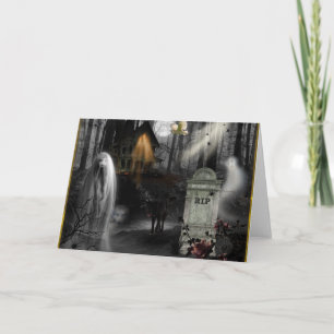 Haunted Graveyard Ghost Tombstone Halloween Card