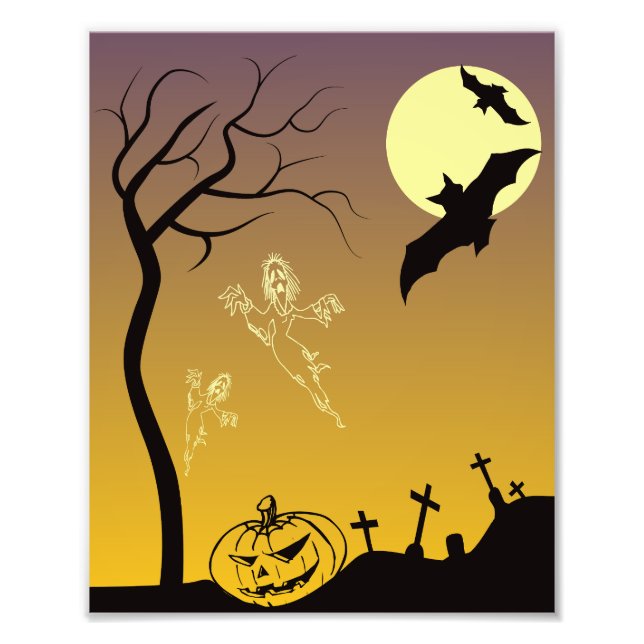 Haunted Graveyard Halloween Scene, Halloween Photo Print (Front)