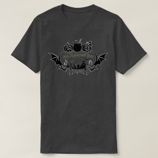 Haunted Graveyard Scene With Jackolanterns Cauldro T-Shirt (Design Front)