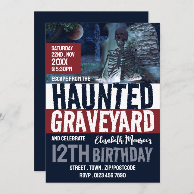 Haunted Graveyard Theme Escape Room Birthday Party Invitation (Front/Back)