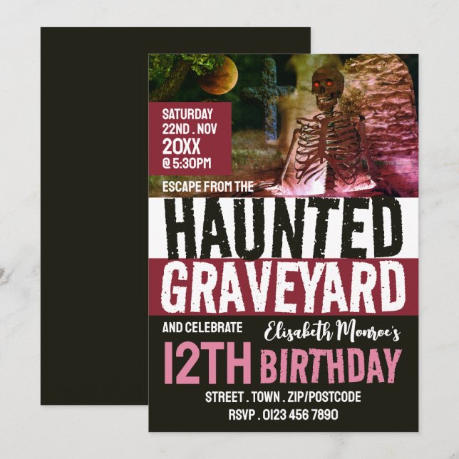 Haunted Graveyard Theme Escape Room Birthday Party Invitation (Front/Back)